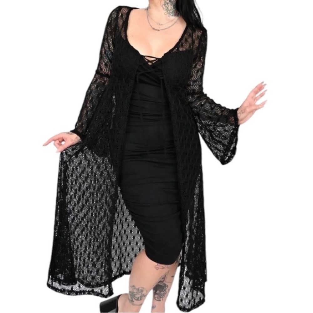 FOXBLOOD Miss Spider sheer duster, crochet , witchy, whimsigoth, grunge, XS